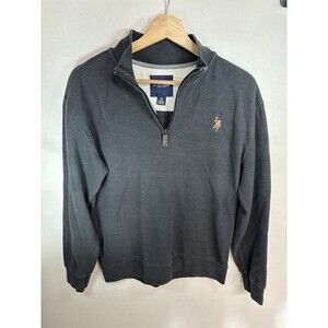 Polo Ralph Lauren Men's 1/4 Zip Sweater Medium Black Pullover Flesh Pony